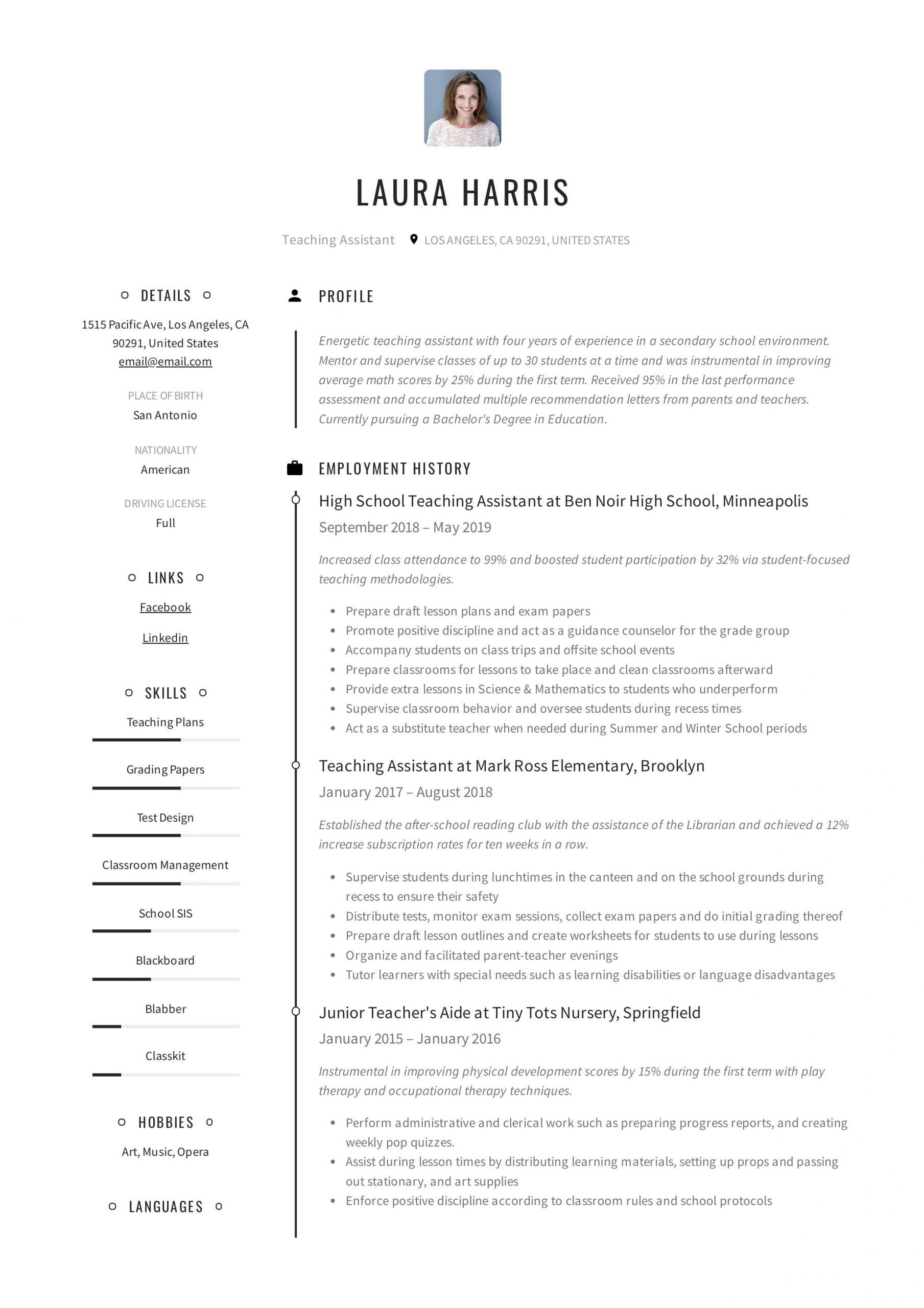 Sample Resume for Special Needs assistant Education assistant Resume October 2021