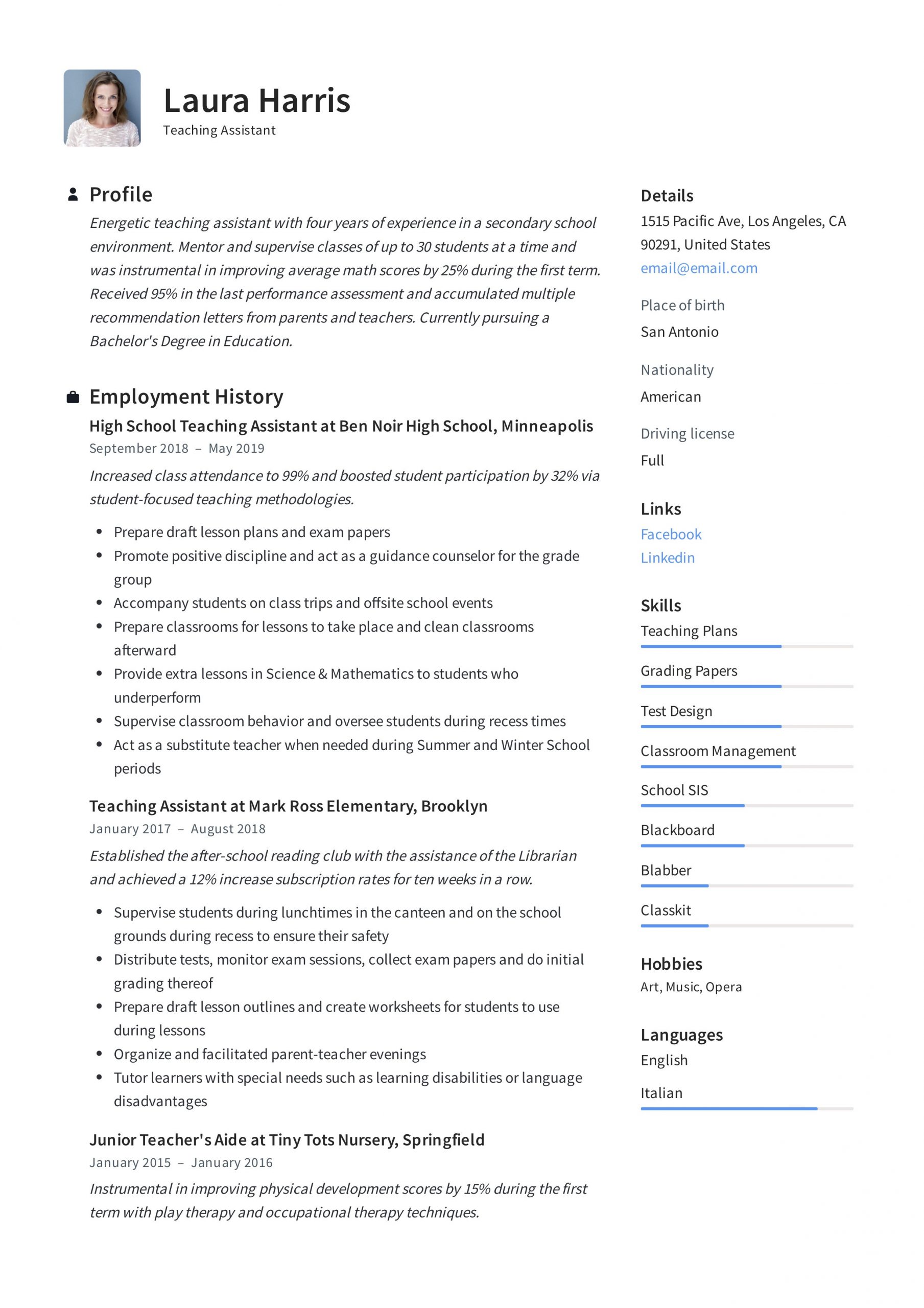Sample Resume for Special Needs assistant Teaching assistant Resume & Writing Guide  12 Templates Pdf