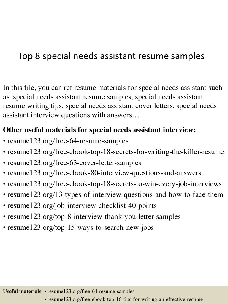 Sample Resume for Special Needs assistant top 8 Special Needs assistant Resume Samples