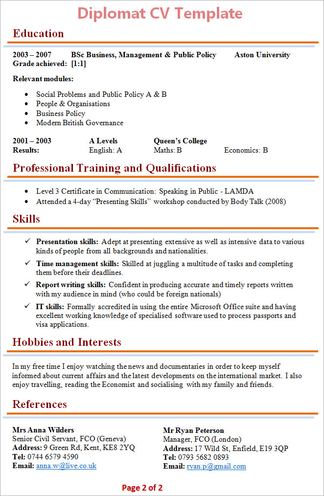 Sample Resume for Us Visa Application Curriculum Vitae for Visa Application