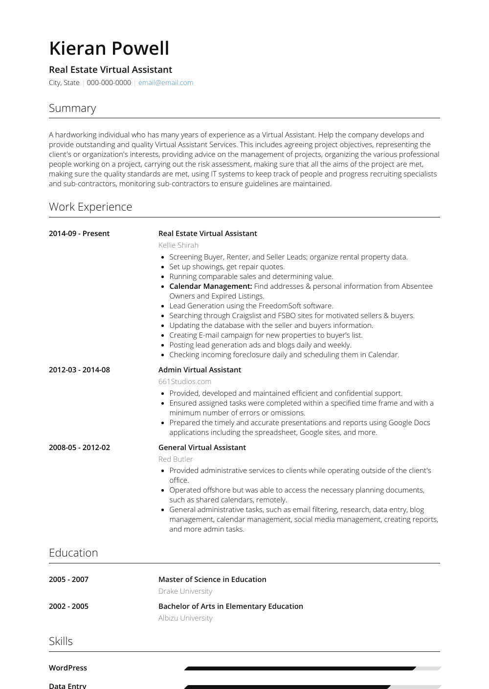 Sample Resume for Virtual assistant with No Experience Virtual assistant Resume Samples and Templates