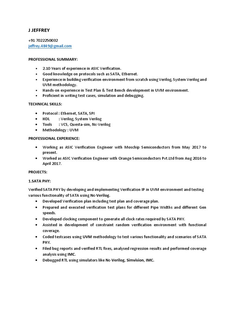 Sample Resume for Vlsi Verification Engineer asic Verification Engineer Resume Finder Jobs