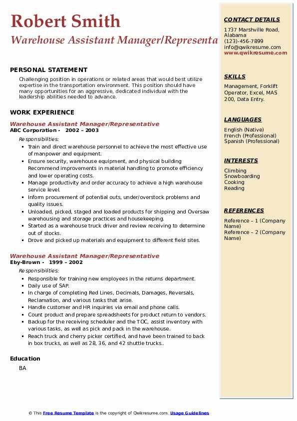 Sample Resume for Warehouse assistant Manager Warehouse assistant Manager Resume Samples
