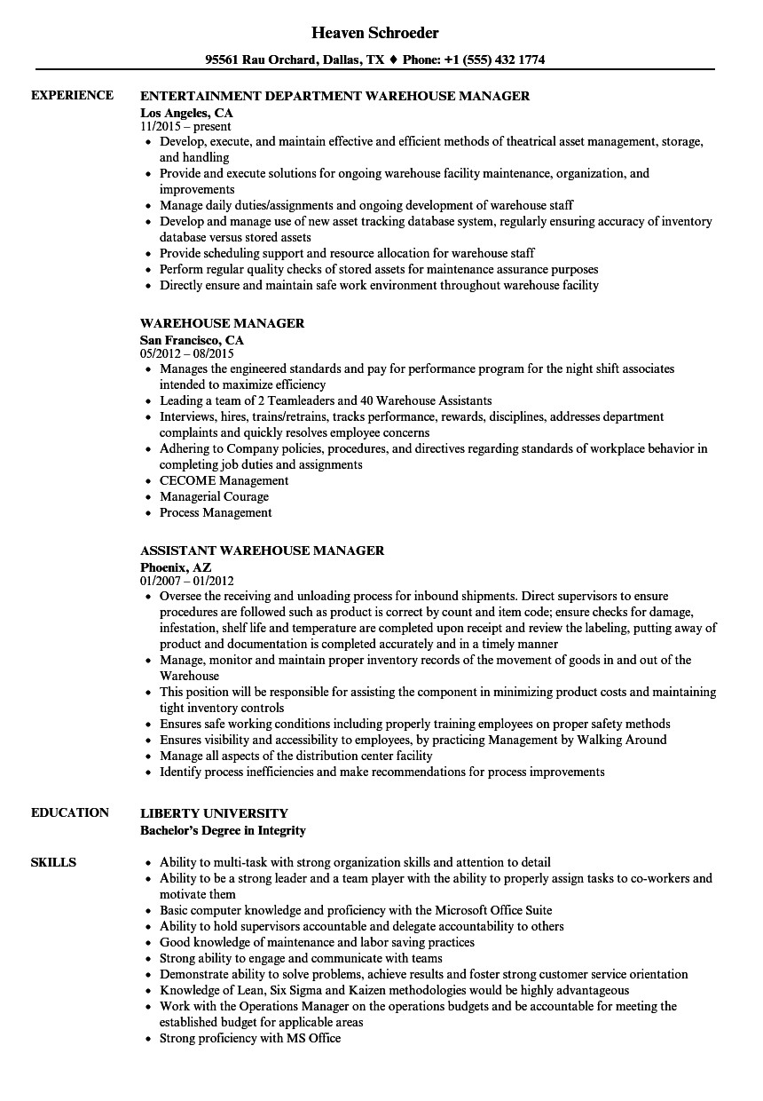 Sample Resume for Warehouse Manager In India Warehouse Manager Resume Sample