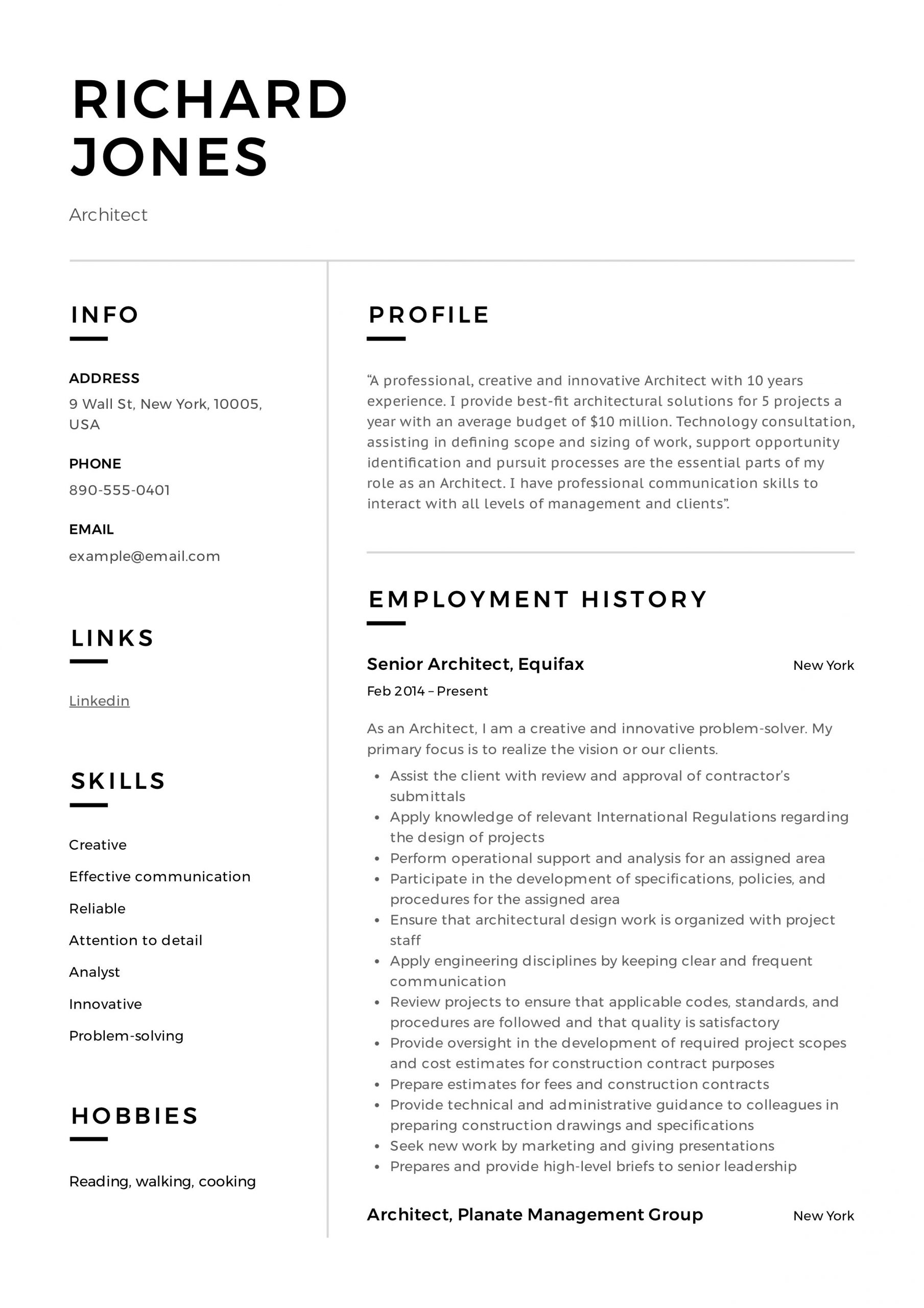 Sample Resume Of Architecture Fresh Graduate Architect Resume & Writing Guide   19 Samples Pdf & Word
