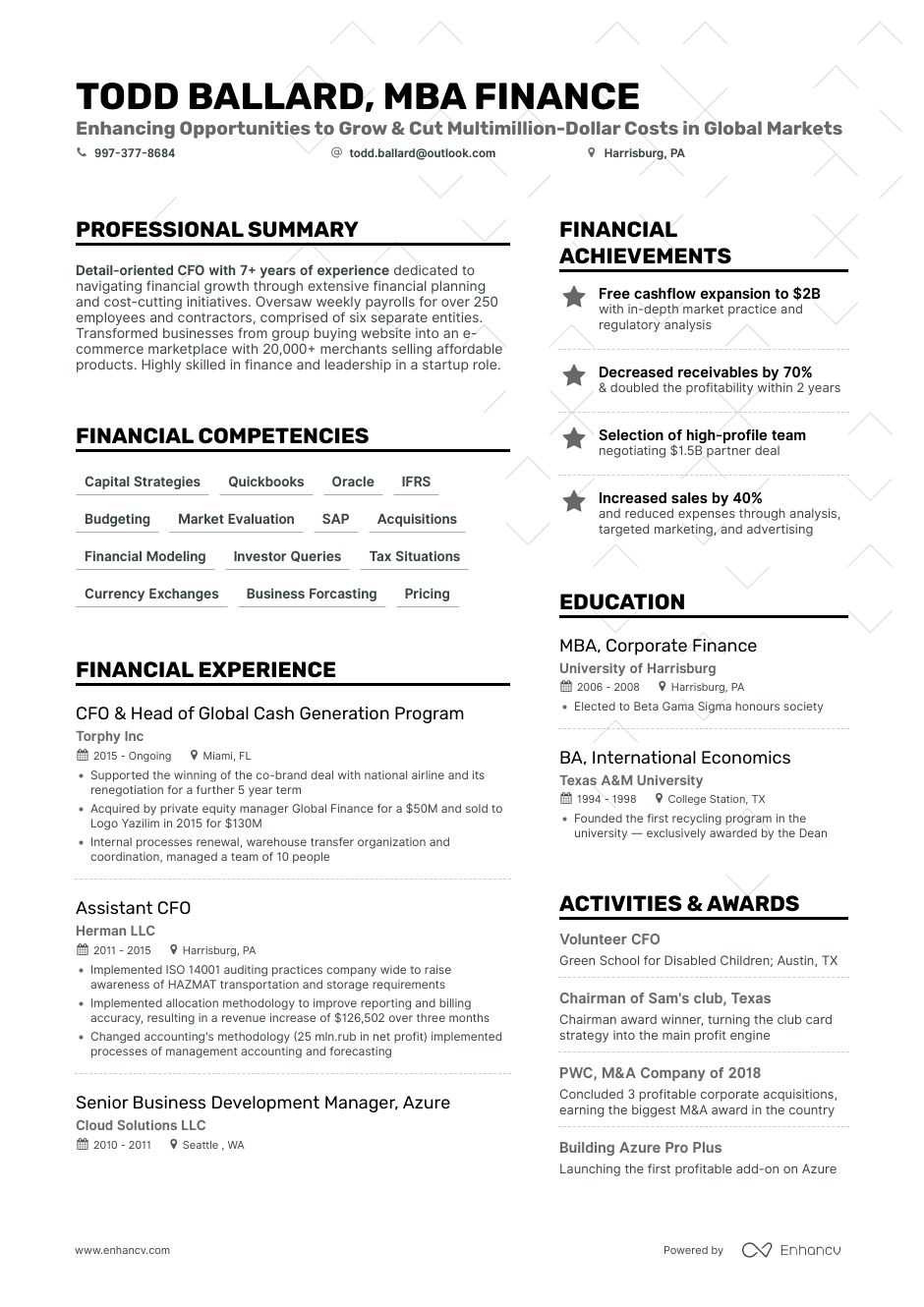 Sample Resume Of Cfo In India Chief Financial Officer Resume: 2021 Guide with Examples