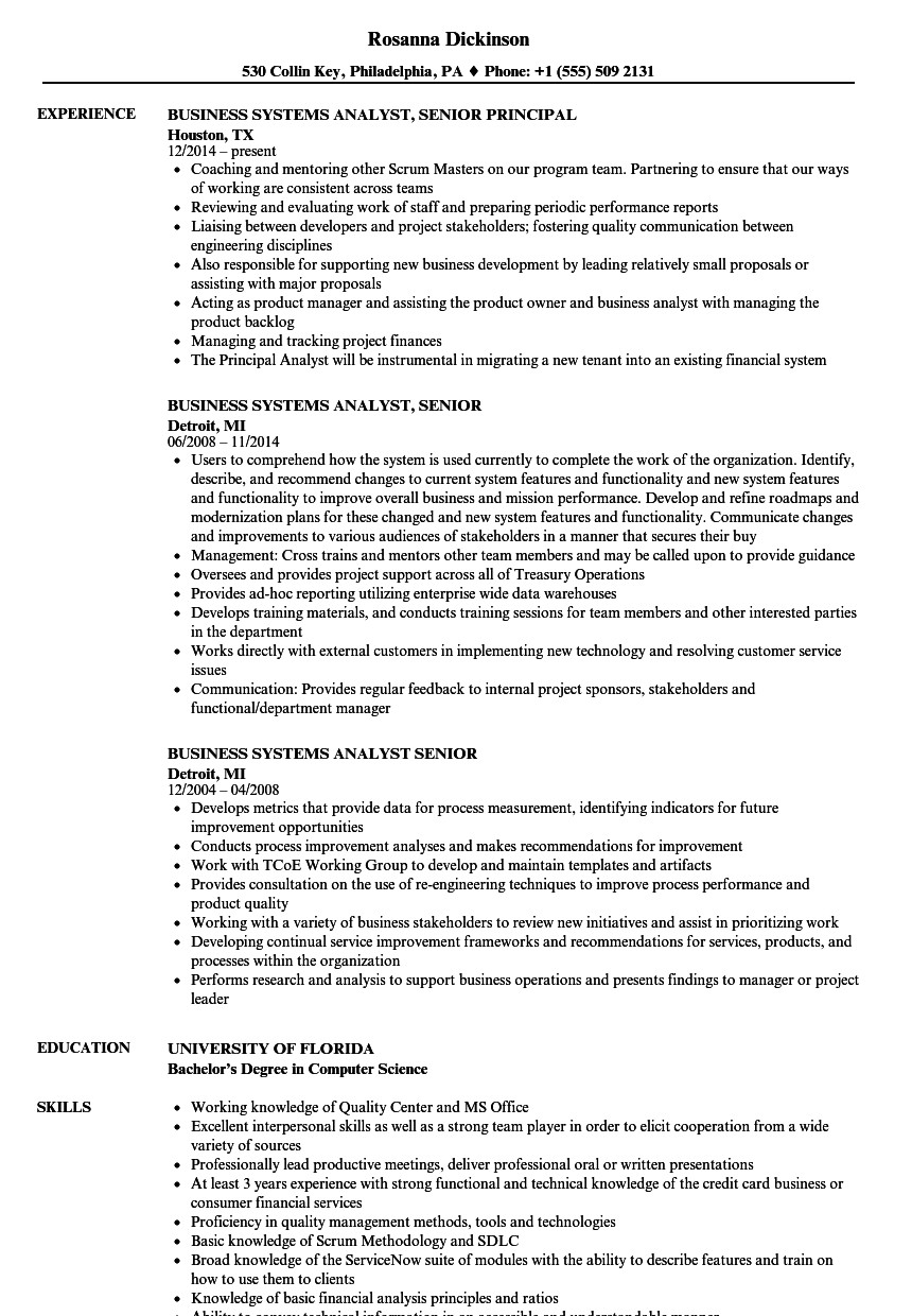 Senior Business Systems Analyst Resume Sample Business Systems Analyst Senior Resume Samples
