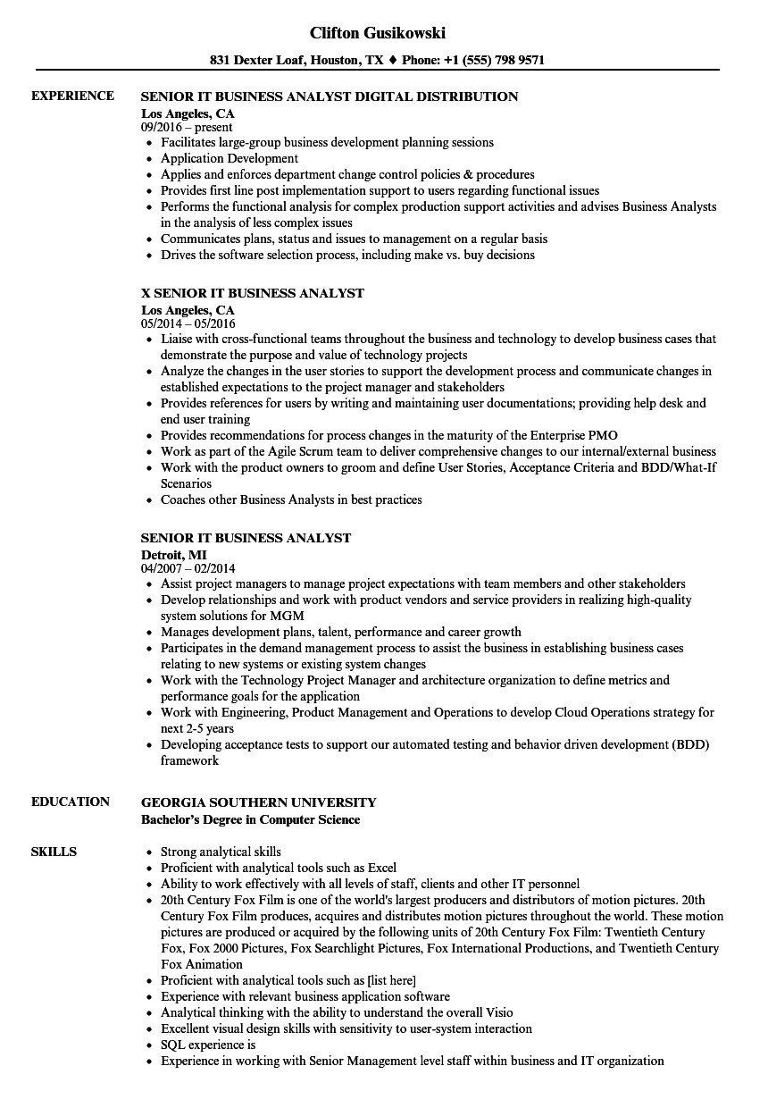Senior Business Systems Analyst Resume Sample Senior Business Analyst Resume