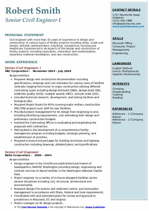 Senior Civil Engineer Resume Sample Free Download Senior Civil Engineer Resume Samples