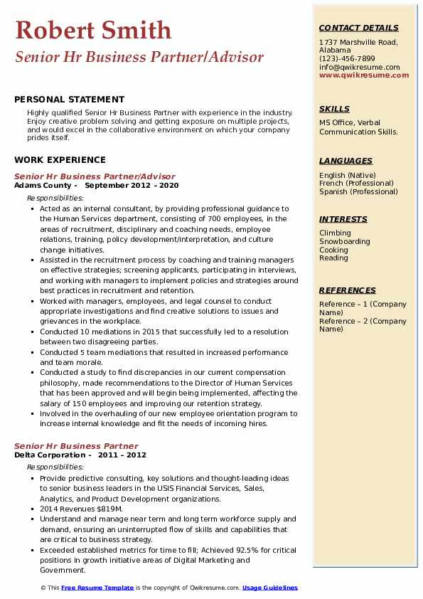Senior Hr Business Partner Resume Sample Senior Hr Business Partner Resume Samples
