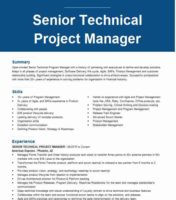 Senior Technical Project Manager Resume Sample Senior Technical Project Manager Resume Example Blue Cross