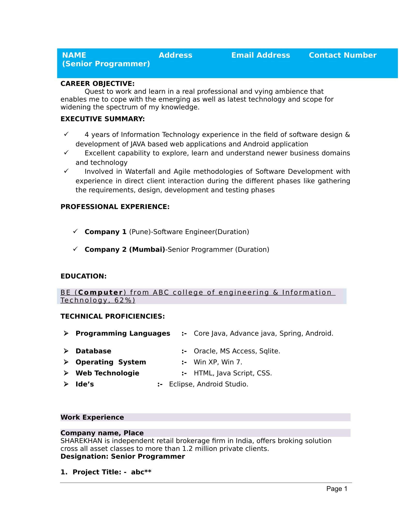 About Me In Resume Sample for Freshers 32 Resume Templates for Freshers Download Free Word