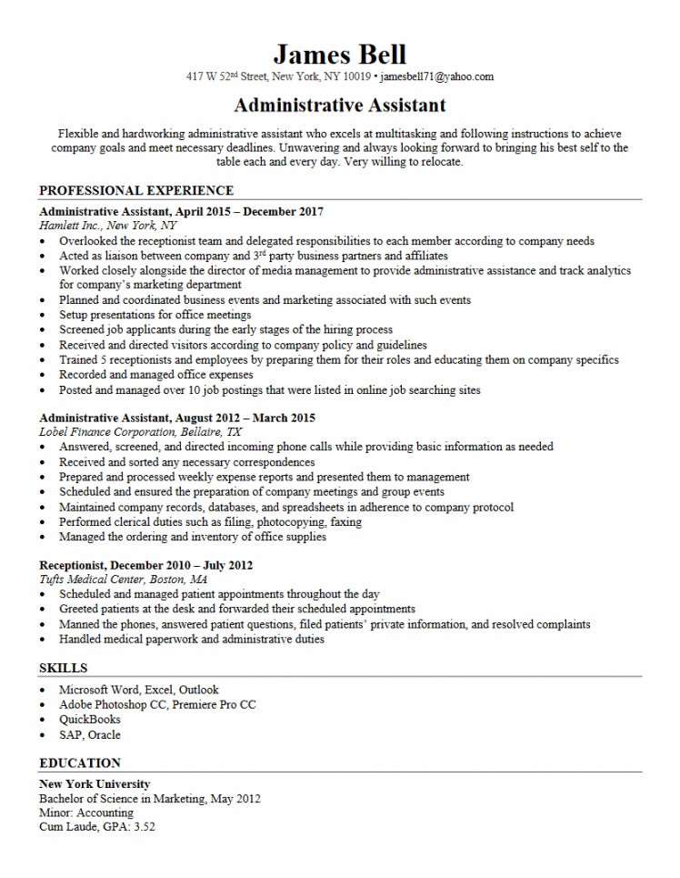Administrative assistant Job Description Resume Sample Free Administrative assistant Resume Resumego