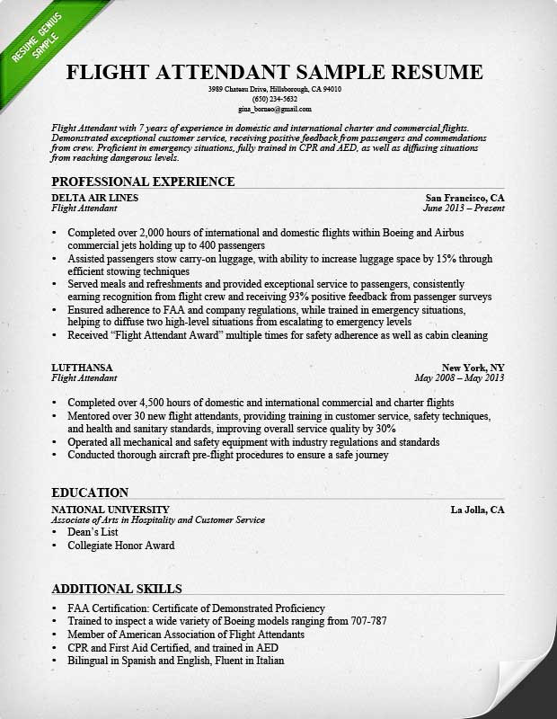 Airline Flight attendant Jobs Sample Resume Flight attendant Resume Sample & Writing Guide