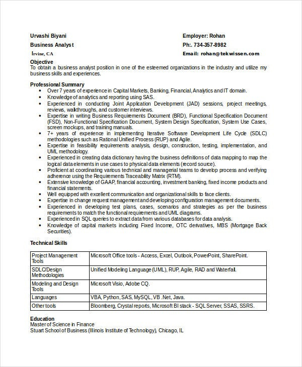 Best Senior Business Analyst Resume Sample Best Business Resume 30 Free Word Pdf Document
