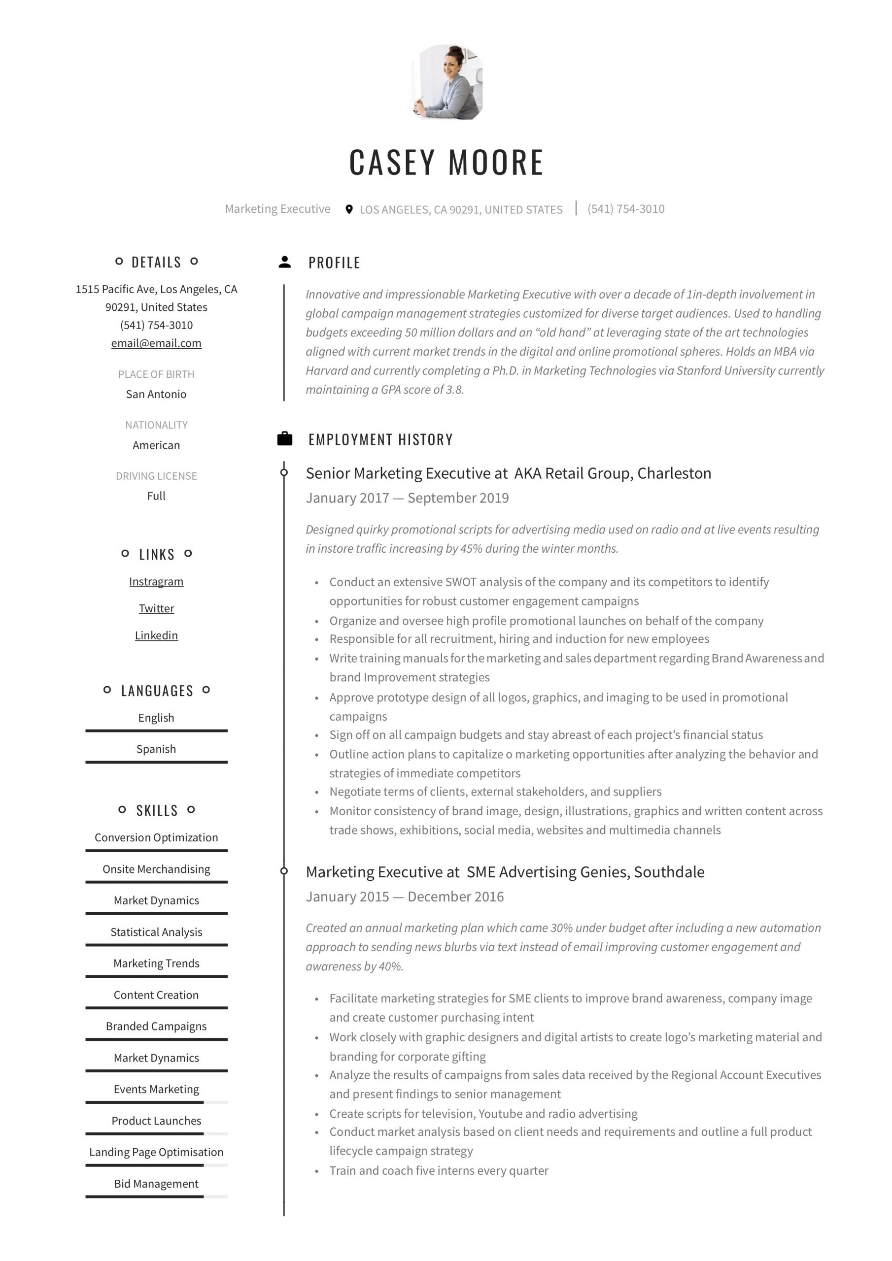 Digital Marketing Executive Resume Sample Pdf Marketing Executive Resume & Writing Guide  12 Examples 2020