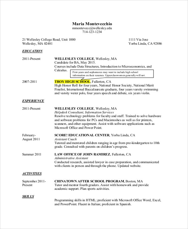 First Year College Student Resume Samples Free 8 College Resume Templates In Pdf First Year College Student Resume Samples Free 8 College Resume Templates In Pdf