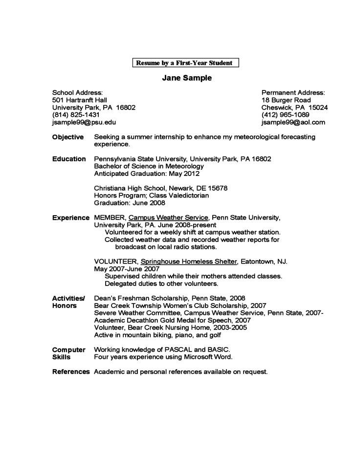 First Year College Student Resume Samples Sample Resume by A First Year Student Free Download First Year College Student Resume Samples Sample Resume by A First Year Student Free Download
