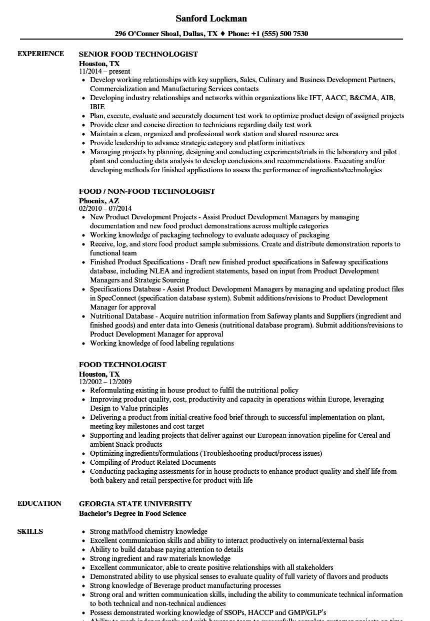 Food Science and Technology Resume Sample Food Technologist Resume Samples Food Science and Technology Resume Sample Food Technologist Resume Samples