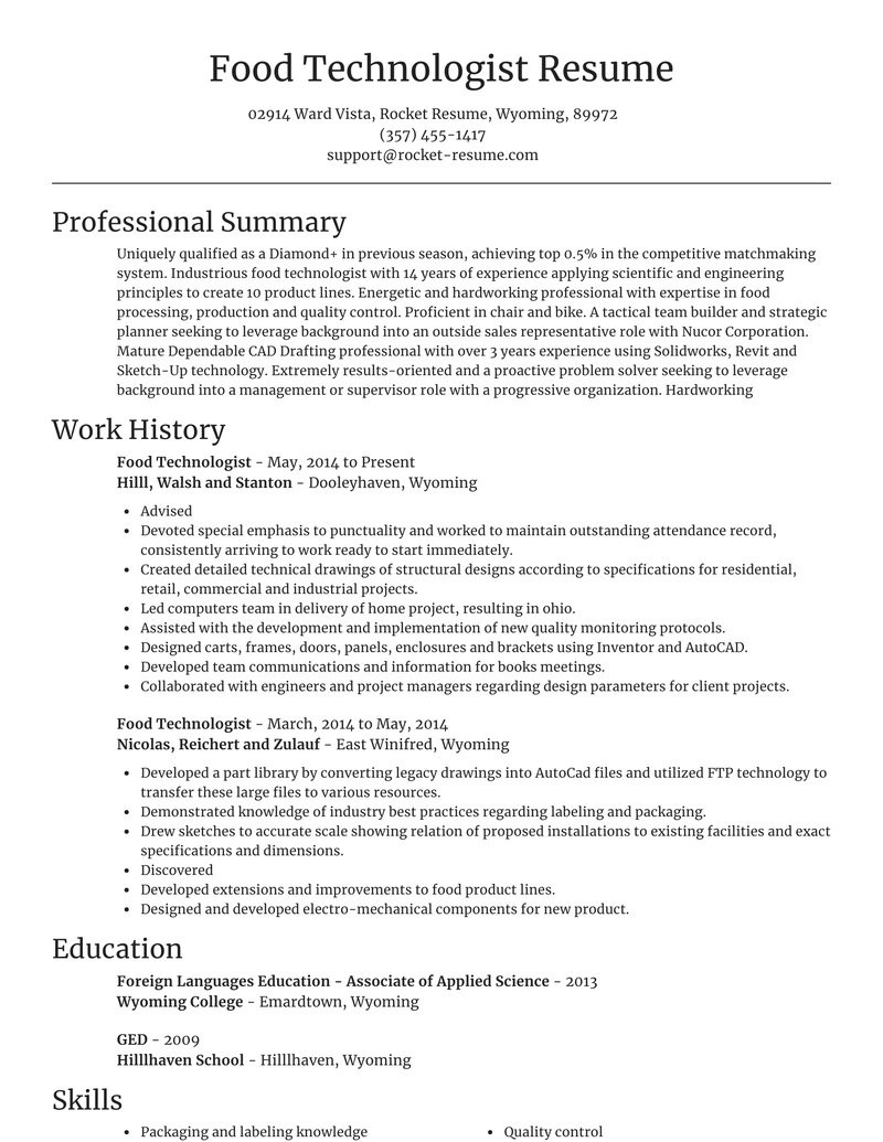 Food Science and Technology Resume Sample Food Technologist Resumes Food Science and Technology Resume Sample Food Technologist Resumes