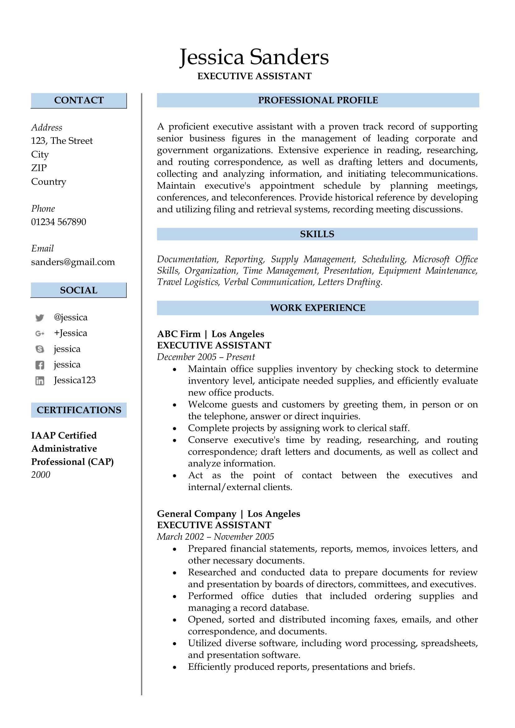 Free Professional Resume Examples and Samples Resume Samples for Free