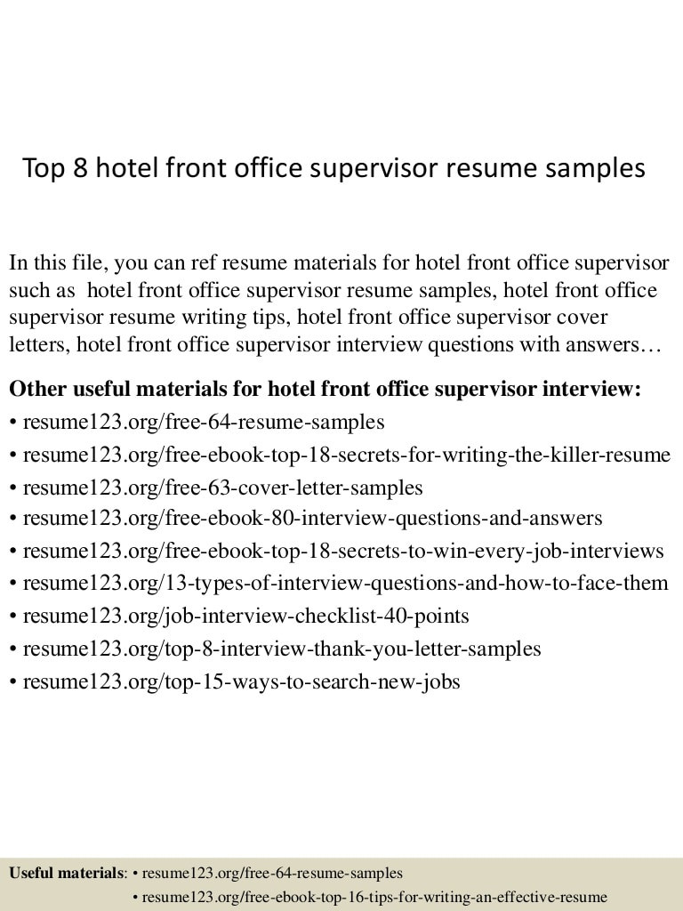 Hotel assistant Front Office Manager Resume Sample top 8 Hotel Front Office Supervisor Resume Samples