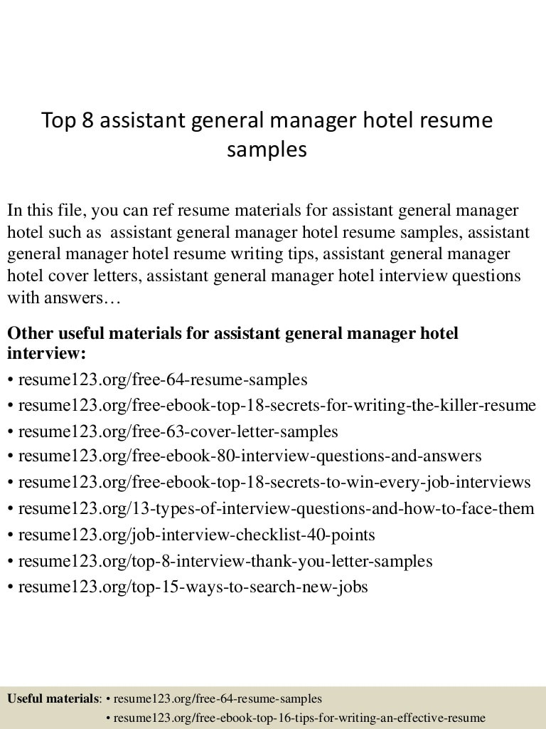 Hotel assistant General Manager Resume Sample top 8 assistant General Manager Hotel Resume Samples