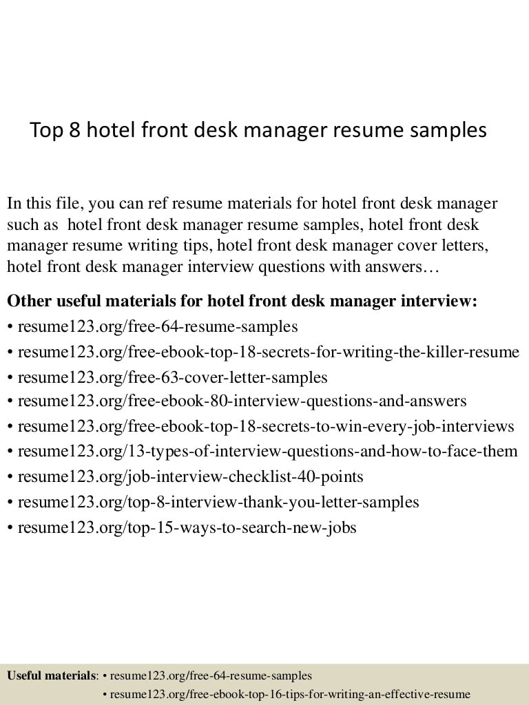 Hotel Front Desk Manager Resume Sample top 8 Hotel Front Desk Manager Resume Samples