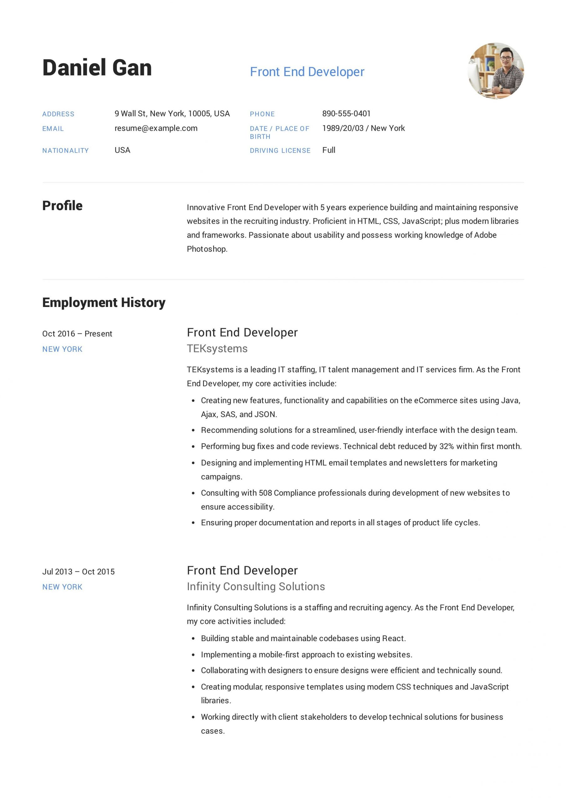 Junior Front End Developer Resume Sample asp.net Web Developer Cv Sample October 2021