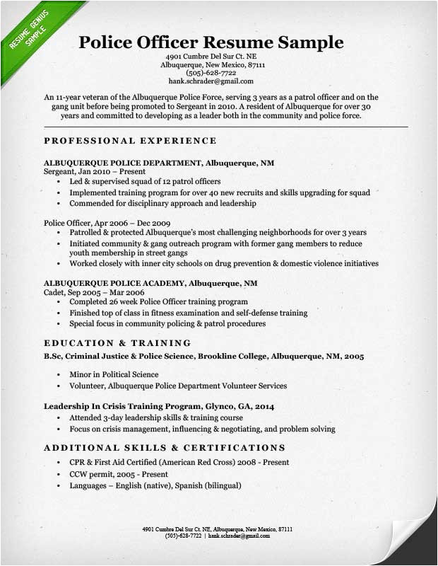 Police Officer Resume Samples No Experience Sample Resume for Police Ficer with No Experience