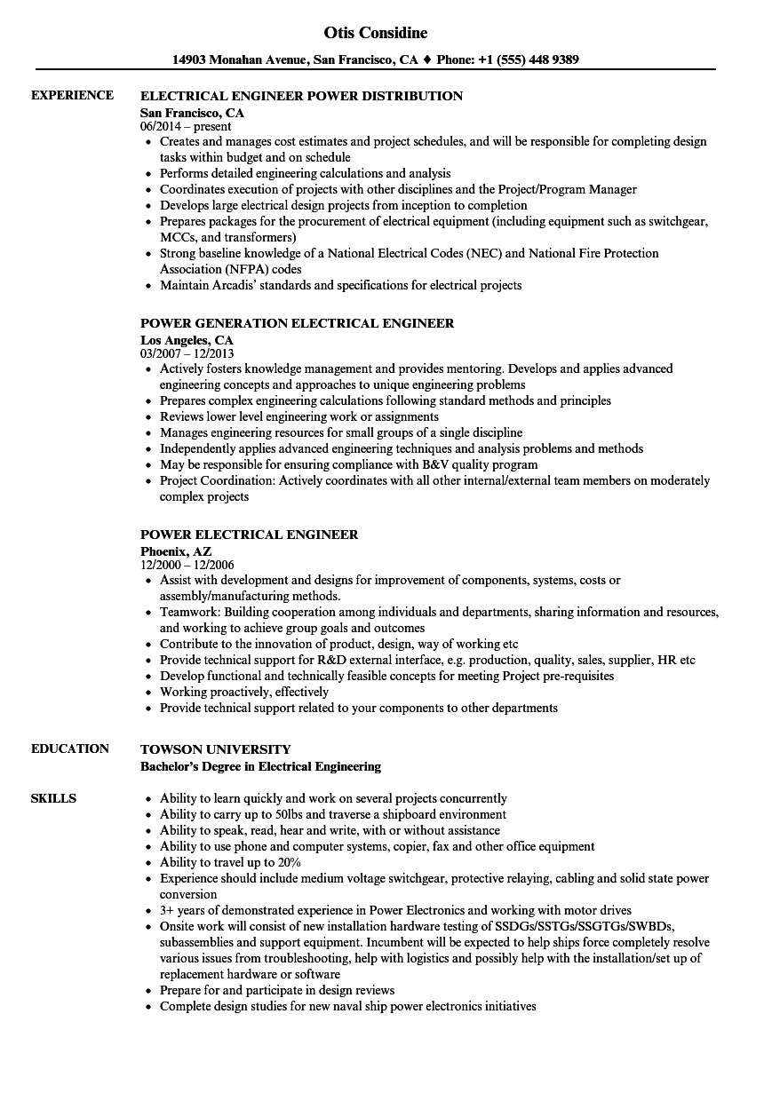 Power Plant Electrical Engineer Resume Sample Power Plant Resume Examples Best Resume Ideas