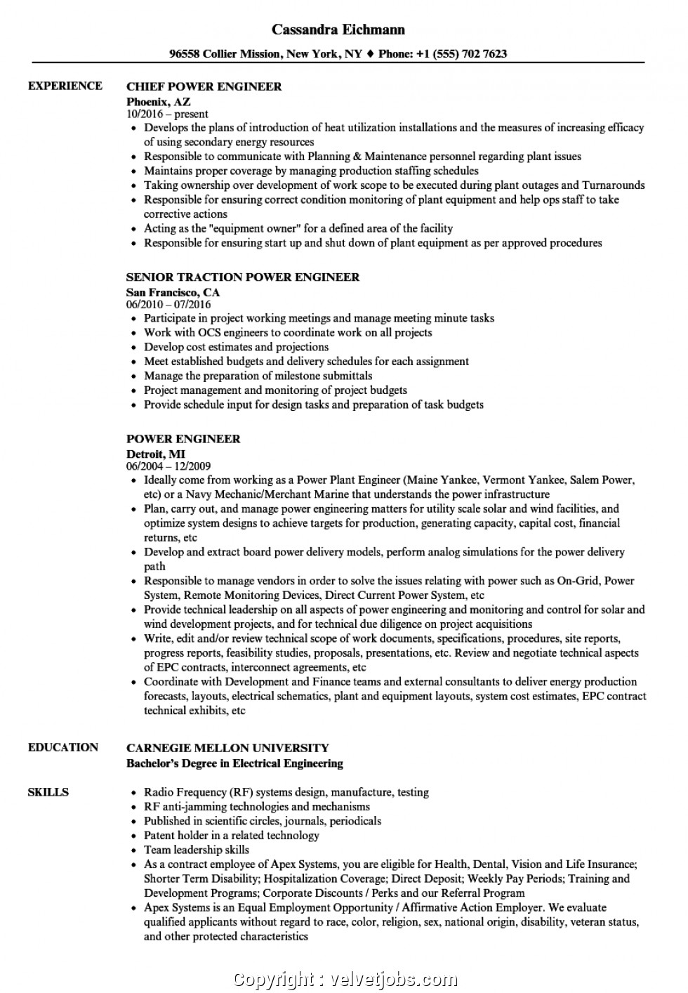 Power Plant Electrical Engineer Resume Sample Simple Power Engineer Resume Power Engineer Resume Samples