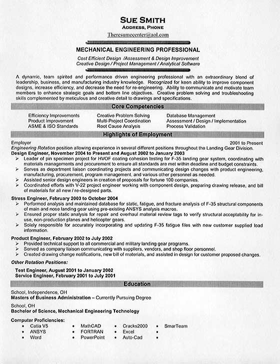 Professional Summary Resume Sample for Mechanical Engineer Mechanical Engineering Resume Example