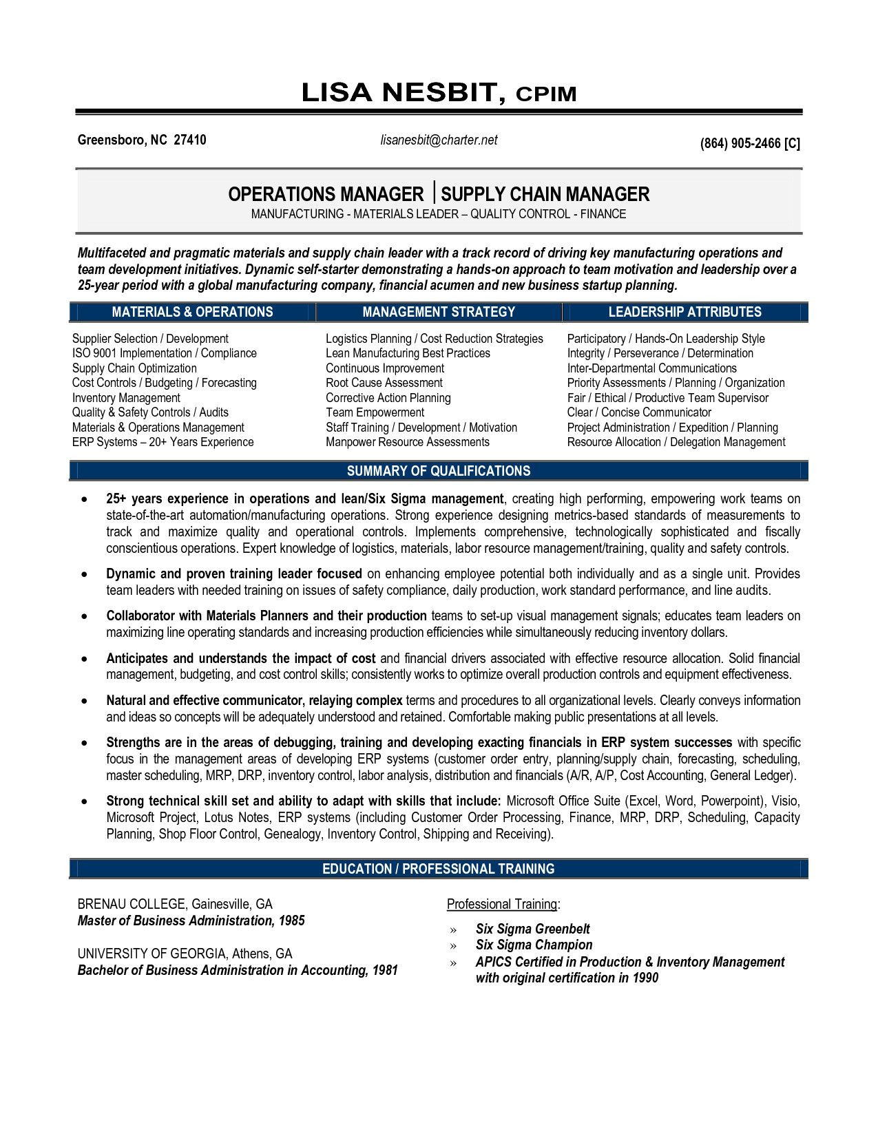 Resume Sample for Supply Chain Management Supply Chain Manager Resume Resume Senior Operations Manager …