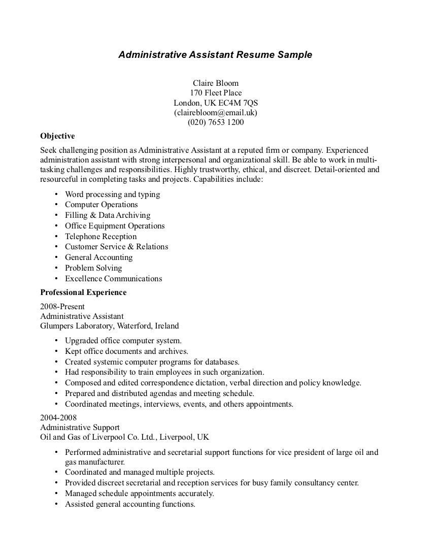 Sample Objective On Resume for Administrative assistant Office Admin Resume Objective October 2021