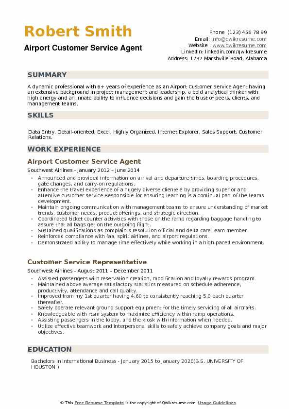 Sample Resume for Airline Customer Service Representative Airport Customer Service Agent Resume Samples