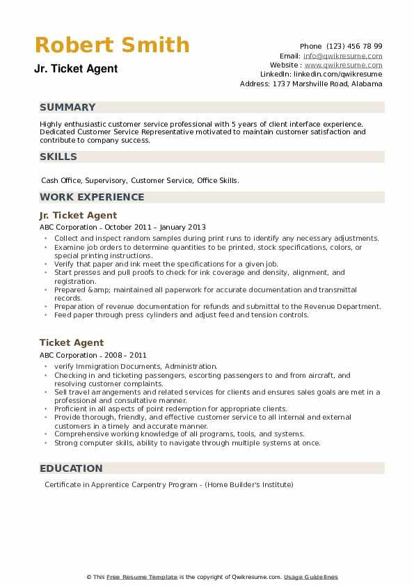 Sample Resume for Airline Ticketing Agent Ticket Agent Resume Samples