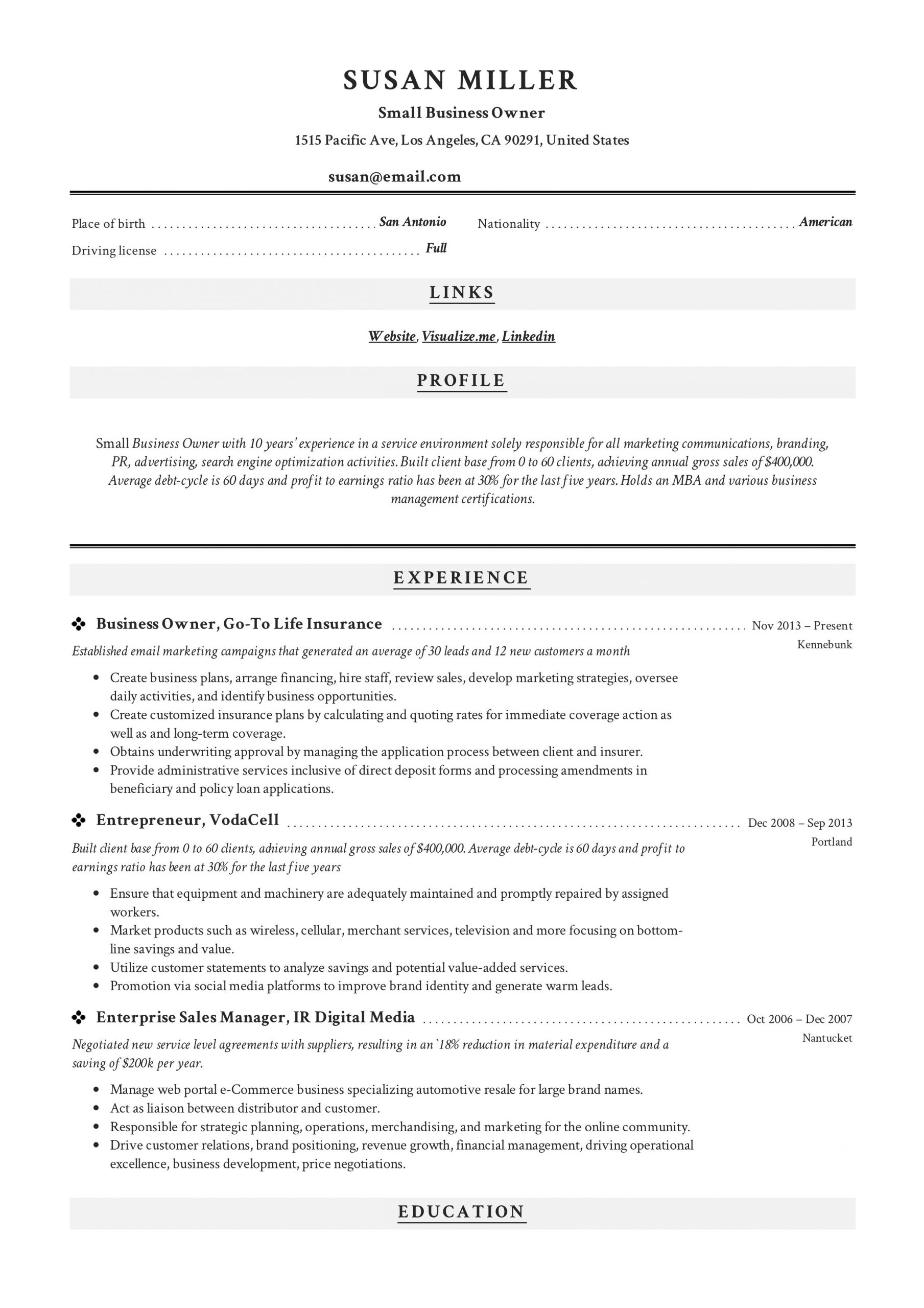 Sample Resume for Business Loan Application Small Business Owner Resume Guide  19 Examples Pdf 2020