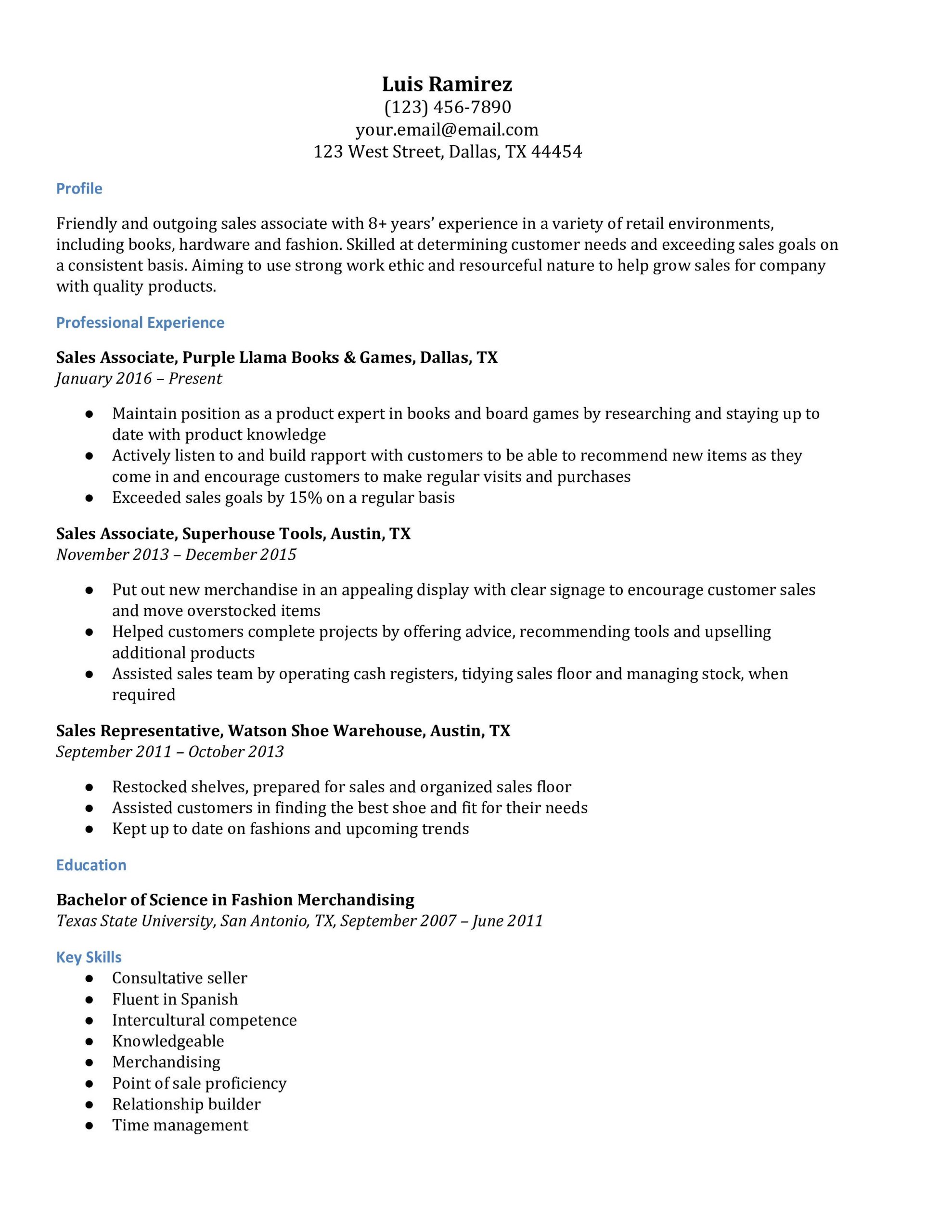 Sample Resume for Clothing Retail Sales associate Retail Sales associate Resume Examples – Resumebuilder.com