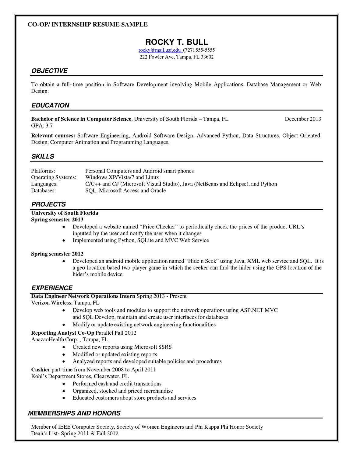 Sample Resume for Co Op Position Co-op and Internship Resume Sample by Rosaria Pipitone – issuu