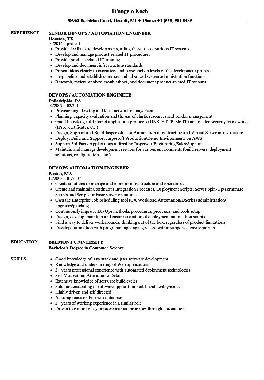 Sample Resume for Devops Engineer Fresher Entry Level Devops Engineer Resume for Fresher