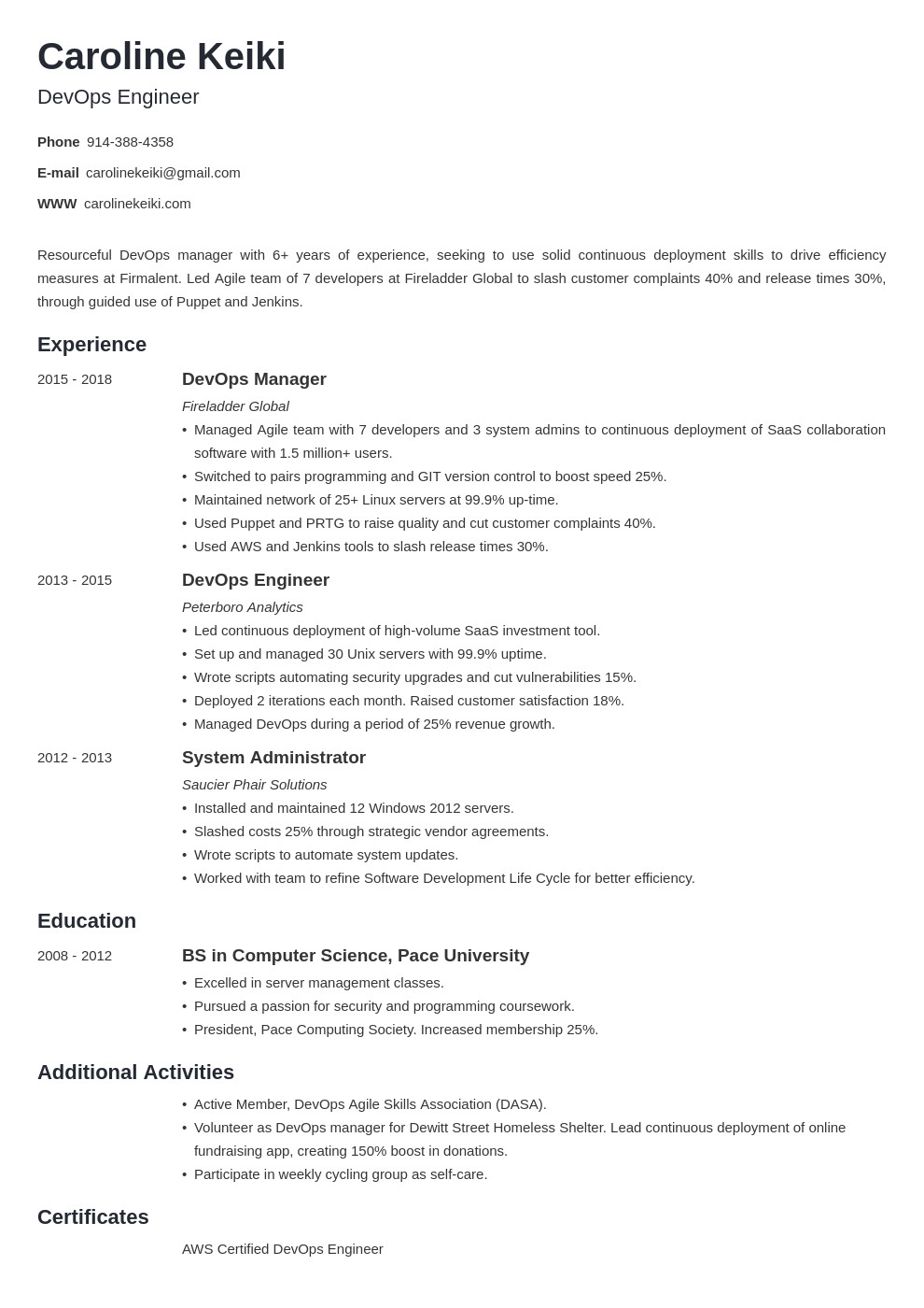 Sample Resume for Devops Engineer Fresher Entry Level Devops Engineer Resume for Fresher