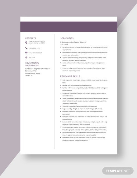 Sample Resume for Ecommerce Qa Tester E Merce Qa Tester Resume Cv Template Word