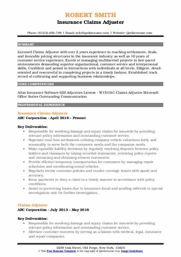 Sample Resume for Entry Level Claims Adjuster Claims Adjuster Resume Samples