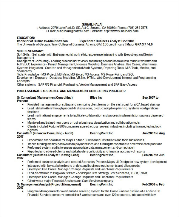Sample Resume for Experienced Business Analyst 8 Business Analyst Resumes Free Sample Example format Sample Resume for Experienced Business Analyst 8 Business Analyst Resumes Free Sample Example format