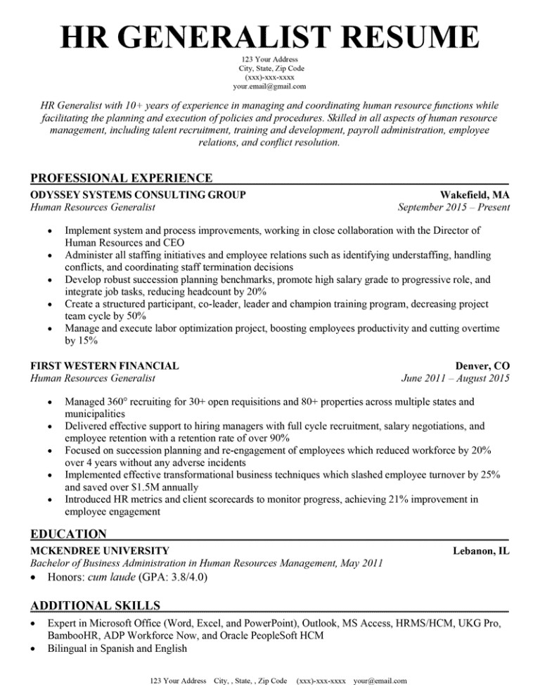 Sample Resume for Experienced Hr Generalist Hr Generalist Resume [sample & How to Write]