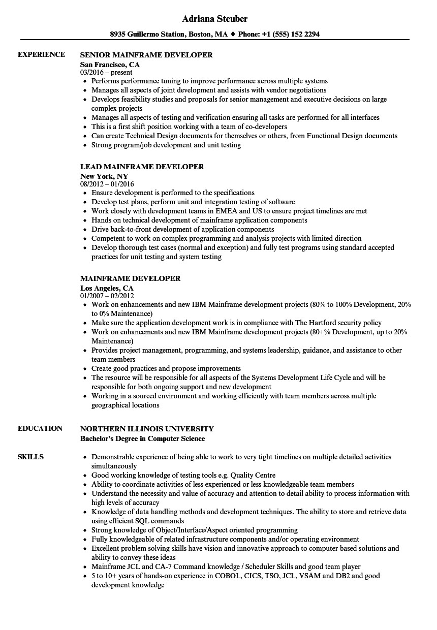 Sample Resume for Experienced Mainframe Developer Mainframe Developer Resume Samples