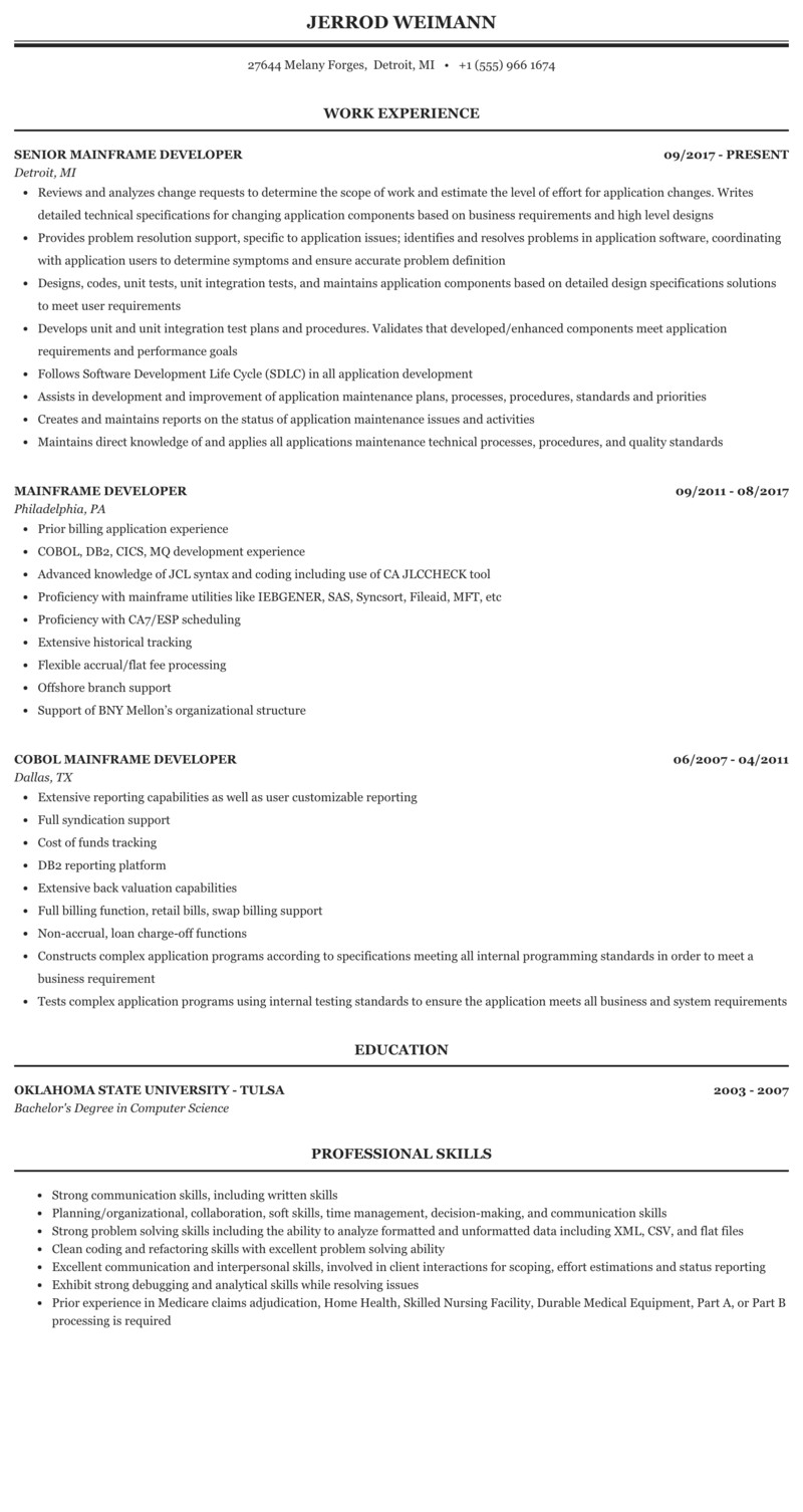 Sample Resume for Experienced Mainframe Developer Servicenow Developer Resume for Experience Best Resume Ideas