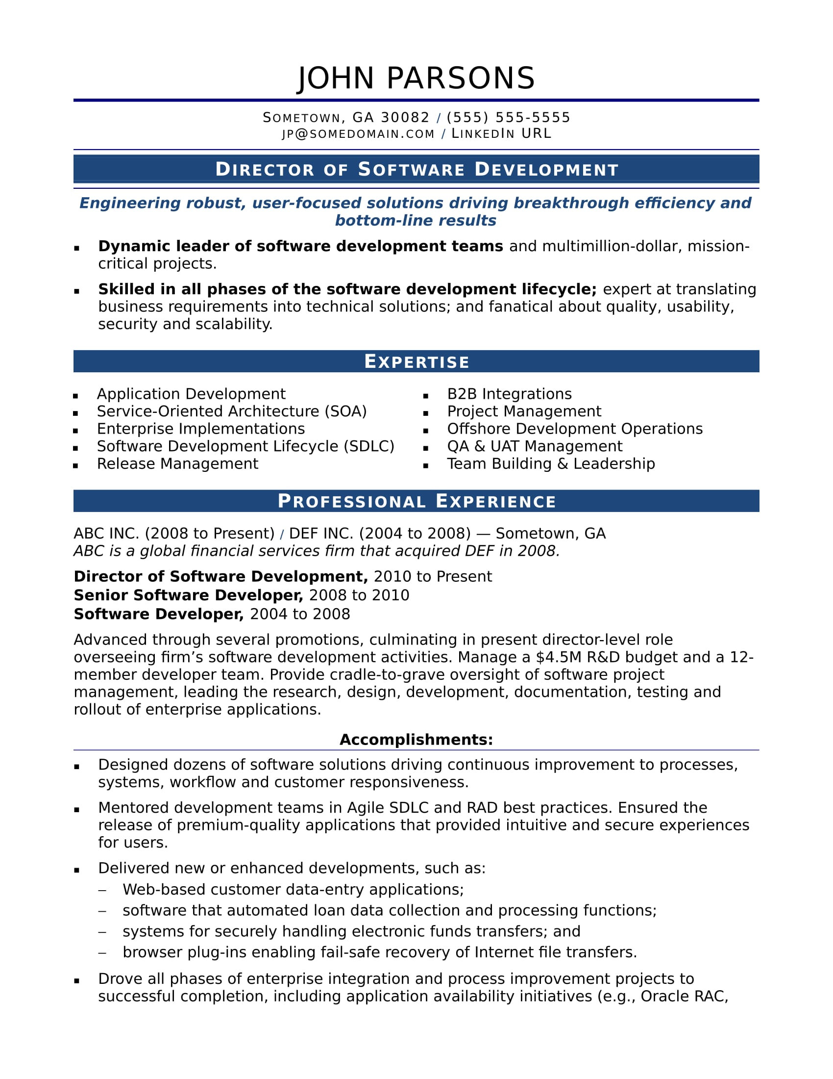 Sample Resume for Experienced software Developer Sample Resume for An Experienced It Developer