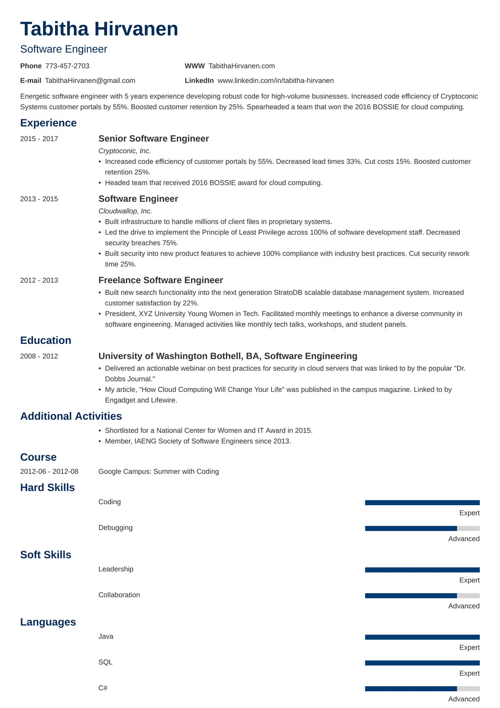 Sample Resume for Experienced software Engineer Doc Sample E Page Resume for Experienced software Engineer